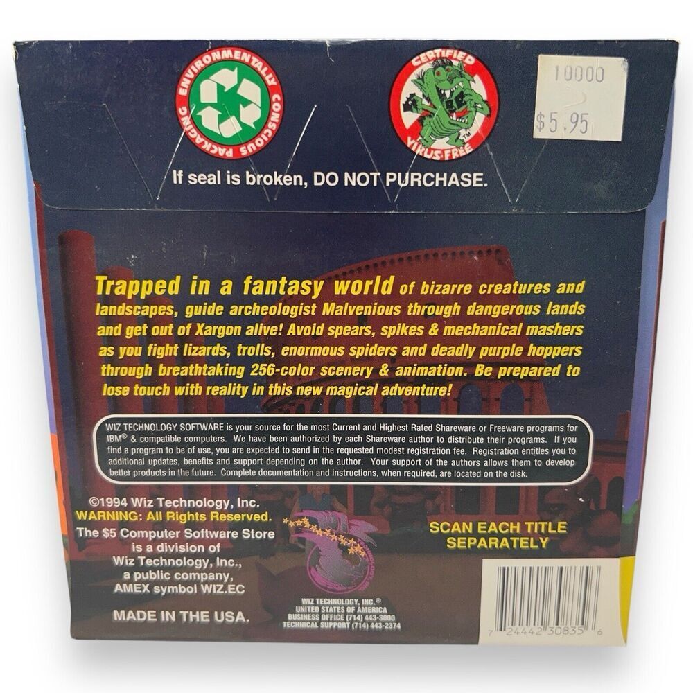 VTG NOS Xargon Shareware PC Game 3.5” Disk Wiz Technology NEW SEALED! - Picture 2 of 4